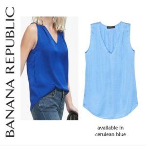 BR Soft Satin Pleated Drapey Tank, cerulean blue